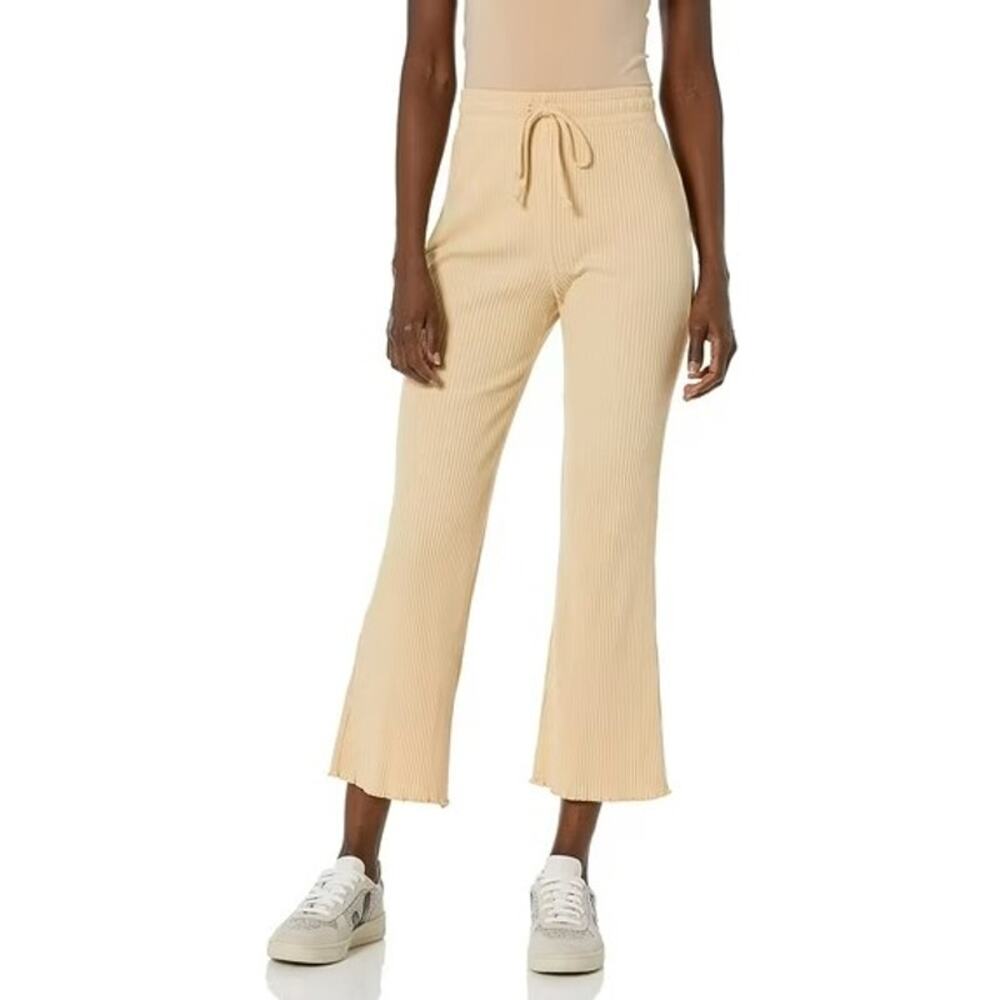 Billabong Out and About Rib Knit High Waisted Flared Cropped Pants Ribbed Solid